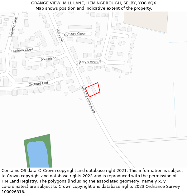GRANGE VIEW, MILL LANE, HEMINGBROUGH, SELBY, YO8 6QX: Location map and indicative extent of plot