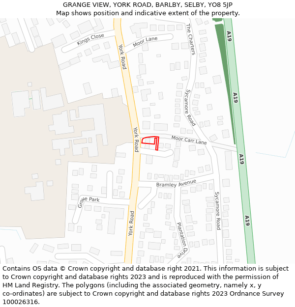 GRANGE VIEW, YORK ROAD, BARLBY, SELBY, YO8 5JP: Location map and indicative extent of plot