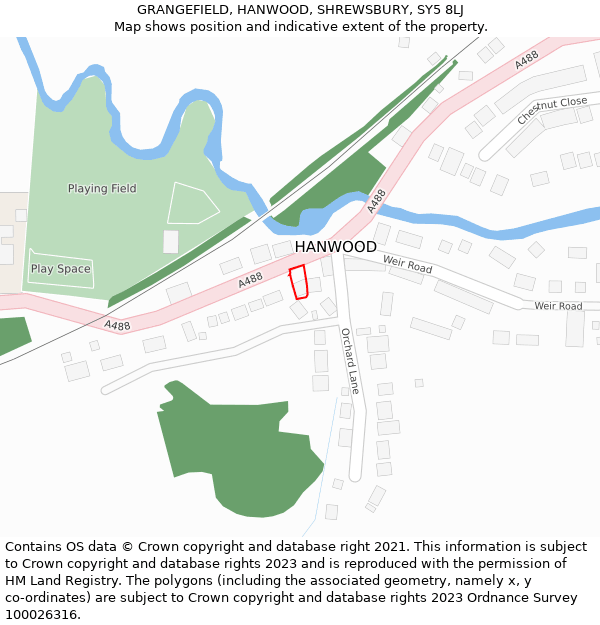 GRANGEFIELD, HANWOOD, SHREWSBURY, SY5 8LJ: Location map and indicative extent of plot