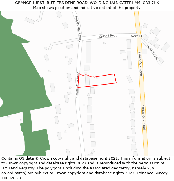 GRANGEHURST, BUTLERS DENE ROAD, WOLDINGHAM, CATERHAM, CR3 7HX: Location map and indicative extent of plot