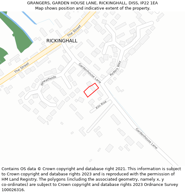 GRANGERS, GARDEN HOUSE LANE, RICKINGHALL, DISS, IP22 1EA: Location map and indicative extent of plot