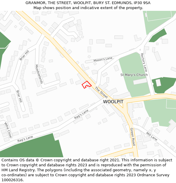 GRANMOR, THE STREET, WOOLPIT, BURY ST. EDMUNDS, IP30 9SA: Location map and indicative extent of plot