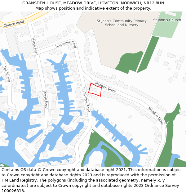 GRANSDEN HOUSE, MEADOW DRIVE, HOVETON, NORWICH, NR12 8UN: Location map and indicative extent of plot