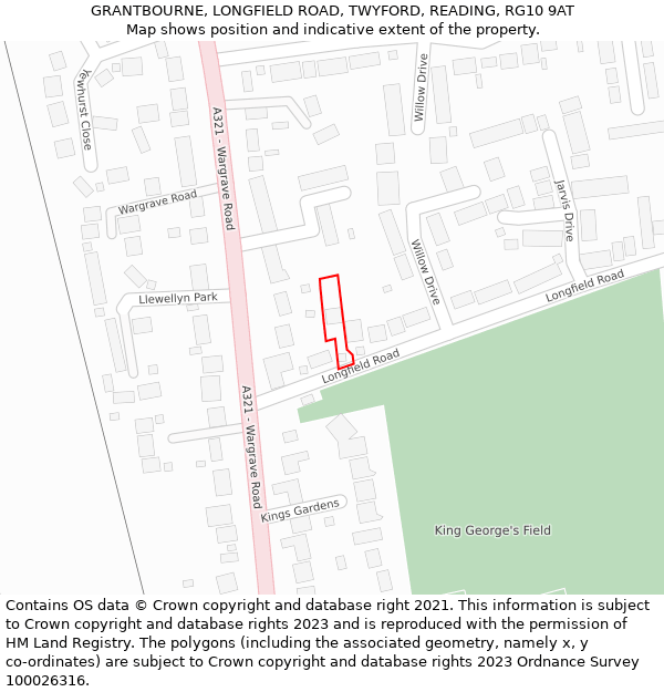 GRANTBOURNE, LONGFIELD ROAD, TWYFORD, READING, RG10 9AT: Location map and indicative extent of plot
