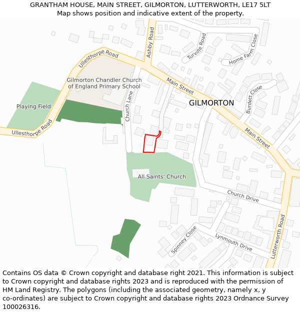 GRANTHAM HOUSE, MAIN STREET, GILMORTON, LUTTERWORTH, LE17 5LT: Location map and indicative extent of plot