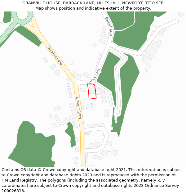GRANVILLE HOUSE, BARRACK LANE, LILLESHALL, NEWPORT, TF10 9ER: Location map and indicative extent of plot