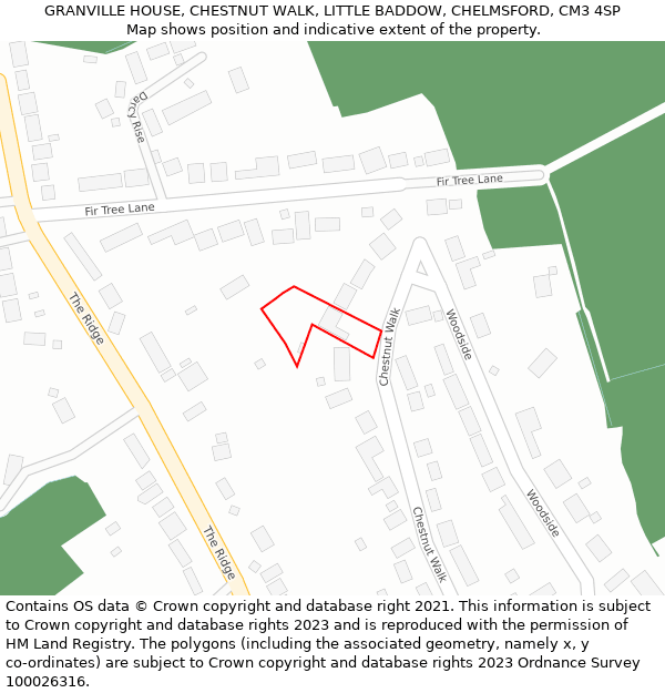 GRANVILLE HOUSE, CHESTNUT WALK, LITTLE BADDOW, CHELMSFORD, CM3 4SP: Location map and indicative extent of plot