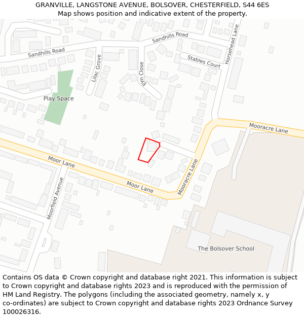 GRANVILLE, LANGSTONE AVENUE, BOLSOVER, CHESTERFIELD, S44 6ES: Location map and indicative extent of plot