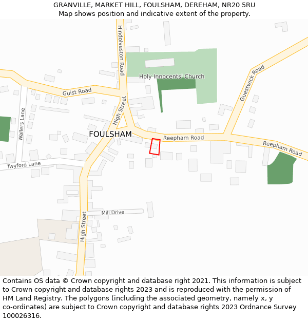 GRANVILLE, MARKET HILL, FOULSHAM, DEREHAM, NR20 5RU: Location map and indicative extent of plot