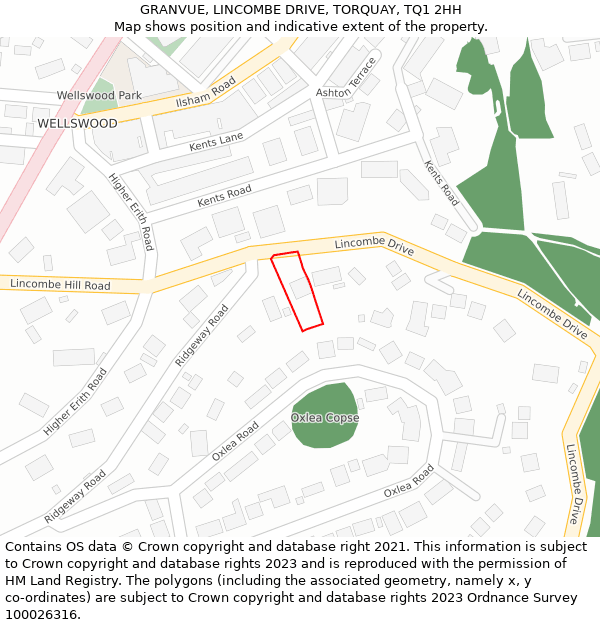 GRANVUE, LINCOMBE DRIVE, TORQUAY, TQ1 2HH: Location map and indicative extent of plot