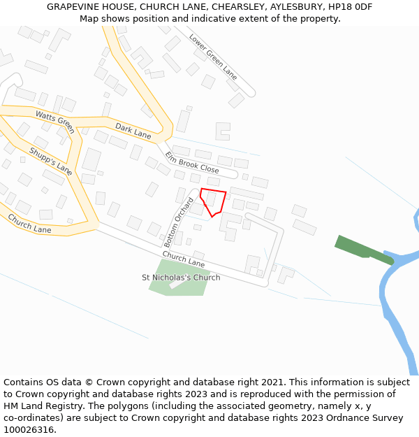 GRAPEVINE HOUSE, CHURCH LANE, CHEARSLEY, AYLESBURY, HP18 0DF: Location map and indicative extent of plot