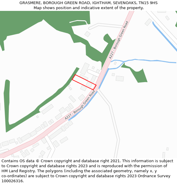 GRASMERE, BOROUGH GREEN ROAD, IGHTHAM, SEVENOAKS, TN15 9HS: Location map and indicative extent of plot