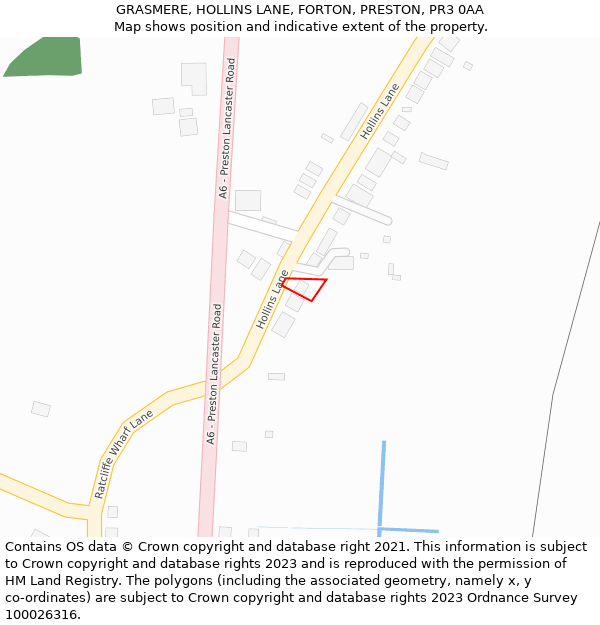 GRASMERE, HOLLINS LANE, FORTON, PRESTON, PR3 0AA: Location map and indicative extent of plot