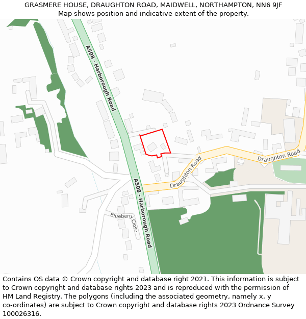 GRASMERE HOUSE, DRAUGHTON ROAD, MAIDWELL, NORTHAMPTON, NN6 9JF: Location map and indicative extent of plot