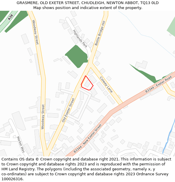GRASMERE, OLD EXETER STREET, CHUDLEIGH, NEWTON ABBOT, TQ13 0LD: Location map and indicative extent of plot