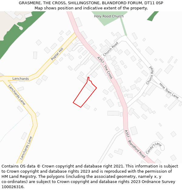 GRASMERE, THE CROSS, SHILLINGSTONE, BLANDFORD FORUM, DT11 0SP: Location map and indicative extent of plot