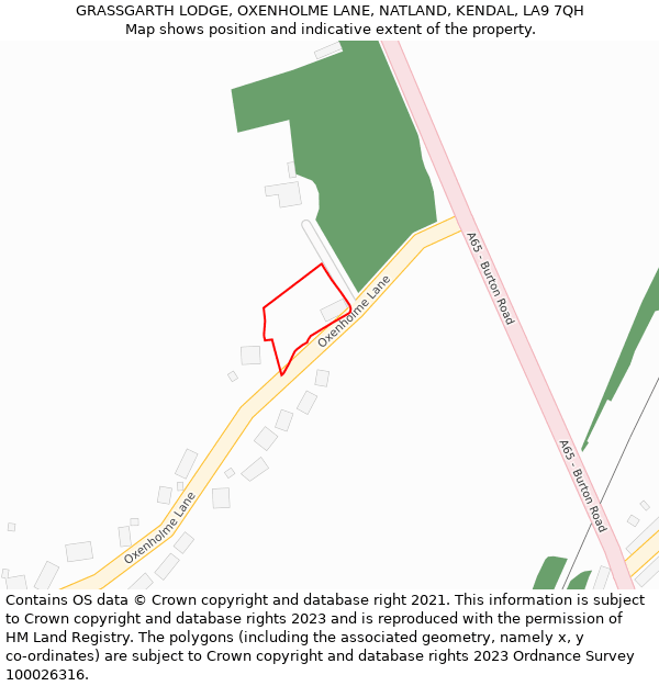 GRASSGARTH LODGE, OXENHOLME LANE, NATLAND, KENDAL, LA9 7QH: Location map and indicative extent of plot