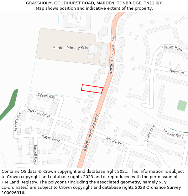 GRASSHOLM, GOUDHURST ROAD, MARDEN, TONBRIDGE, TN12 9JY: Location map and indicative extent of plot
