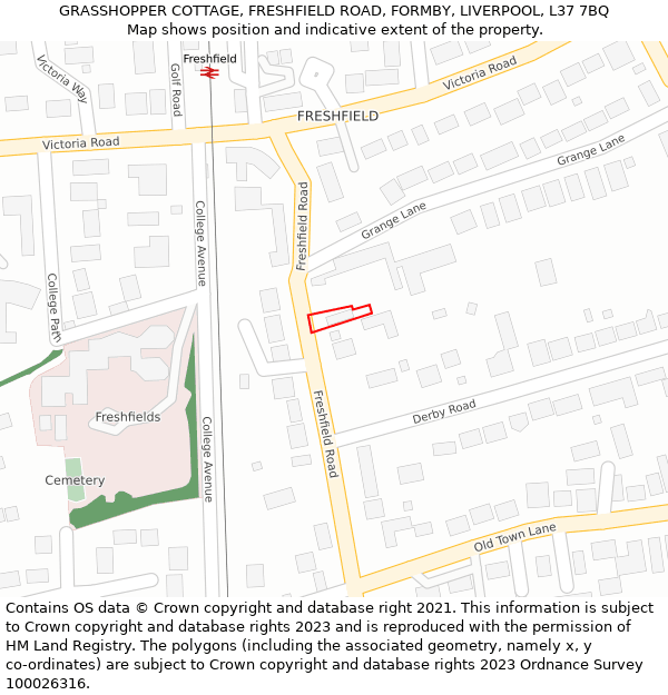 GRASSHOPPER COTTAGE, FRESHFIELD ROAD, FORMBY, LIVERPOOL, L37 7BQ: Location map and indicative extent of plot