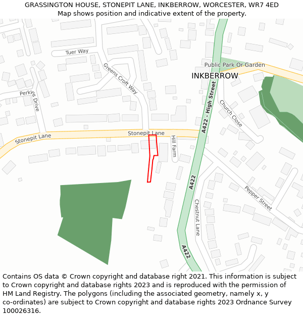 GRASSINGTON HOUSE, STONEPIT LANE, INKBERROW, WORCESTER, WR7 4ED: Location map and indicative extent of plot