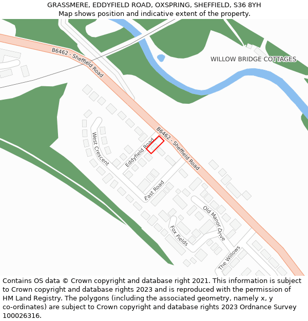 GRASSMERE, EDDYFIELD ROAD, OXSPRING, SHEFFIELD, S36 8YH: Location map and indicative extent of plot