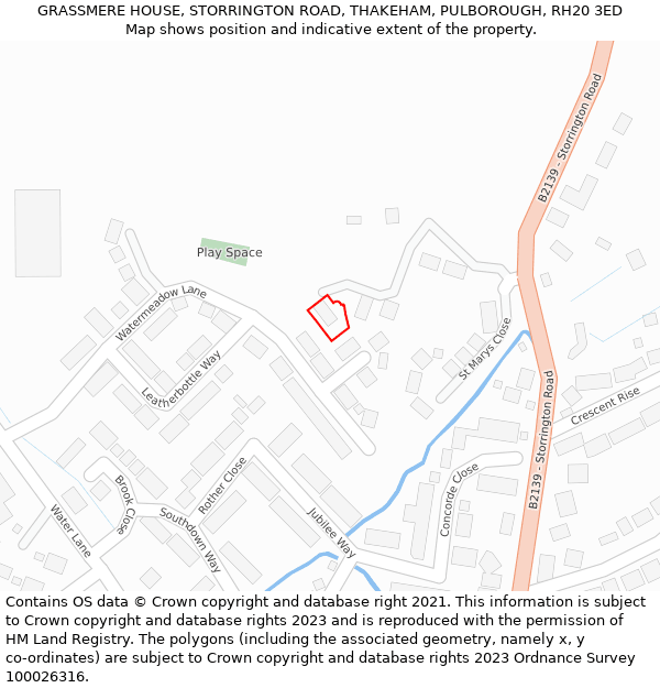 GRASSMERE HOUSE, STORRINGTON ROAD, THAKEHAM, PULBOROUGH, RH20 3ED: Location map and indicative extent of plot