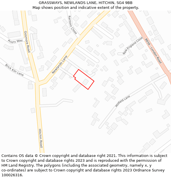 GRASSWAYS, NEWLANDS LANE, HITCHIN, SG4 9BB: Location map and indicative extent of plot