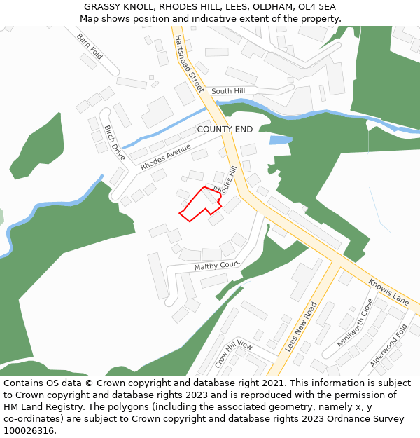 GRASSY KNOLL, RHODES HILL, LEES, OLDHAM, OL4 5EA: Location map and indicative extent of plot