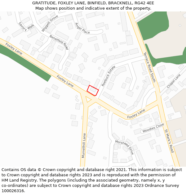 GRATITUDE, FOXLEY LANE, BINFIELD, BRACKNELL, RG42 4EE: Location map and indicative extent of plot