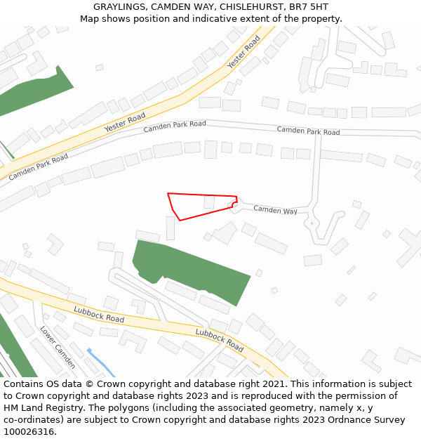 GRAYLINGS, CAMDEN WAY, CHISLEHURST, BR7 5HT: Location map and indicative extent of plot