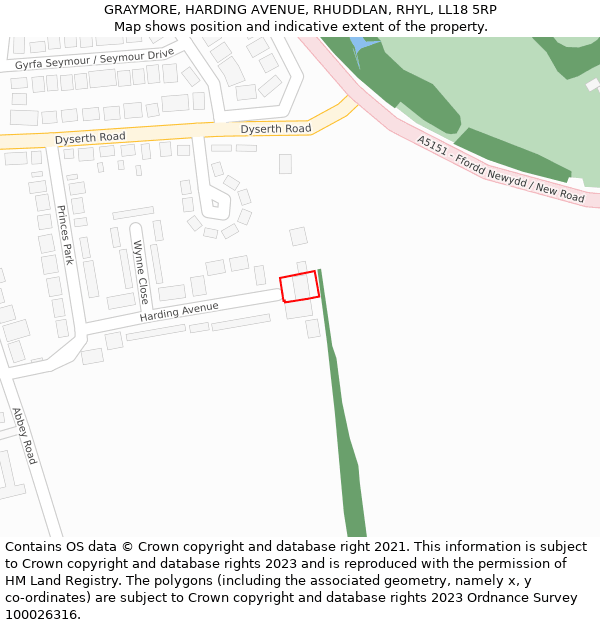GRAYMORE, HARDING AVENUE, RHUDDLAN, RHYL, LL18 5RP: Location map and indicative extent of plot
