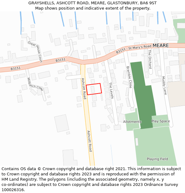 GRAYSHELLS, ASHCOTT ROAD, MEARE, GLASTONBURY, BA6 9ST: Location map and indicative extent of plot