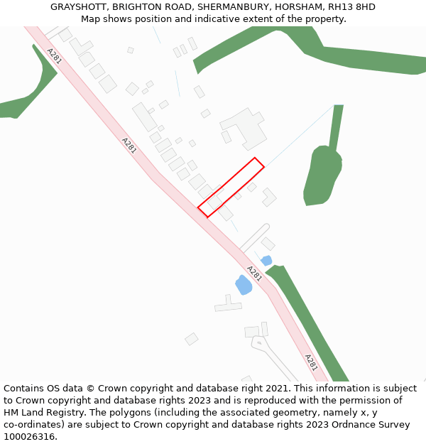 GRAYSHOTT, BRIGHTON ROAD, SHERMANBURY, HORSHAM, RH13 8HD: Location map and indicative extent of plot