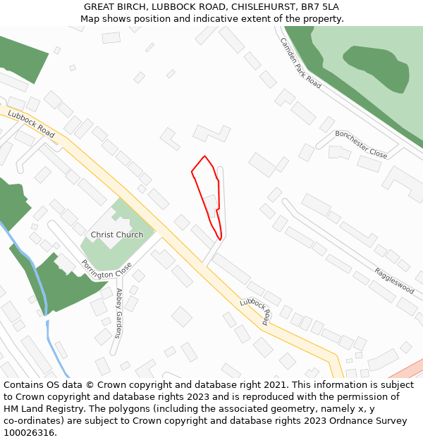 GREAT BIRCH, LUBBOCK ROAD, CHISLEHURST, BR7 5LA: Location map and indicative extent of plot