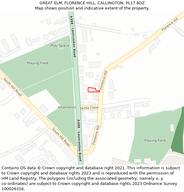 GREAT ELM, FLORENCE HILL, CALLINGTON, PL17 8DZ: Location map and indicative extent of plot