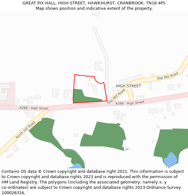 GREAT PIX HALL, HIGH STREET, HAWKHURST, CRANBROOK, TN18 4PS: Location map and indicative extent of plot
