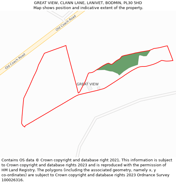 GREAT VIEW, CLANN LANE, LANIVET, BODMIN, PL30 5HD: Location map and indicative extent of plot