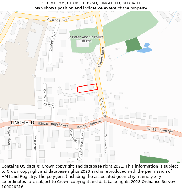 GREATHAM, CHURCH ROAD, LINGFIELD, RH7 6AH: Location map and indicative extent of plot