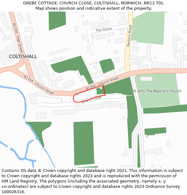 GREBE COTTAGE, CHURCH CLOSE, COLTISHALL, NORWICH, NR12 7DL: Location map and indicative extent of plot