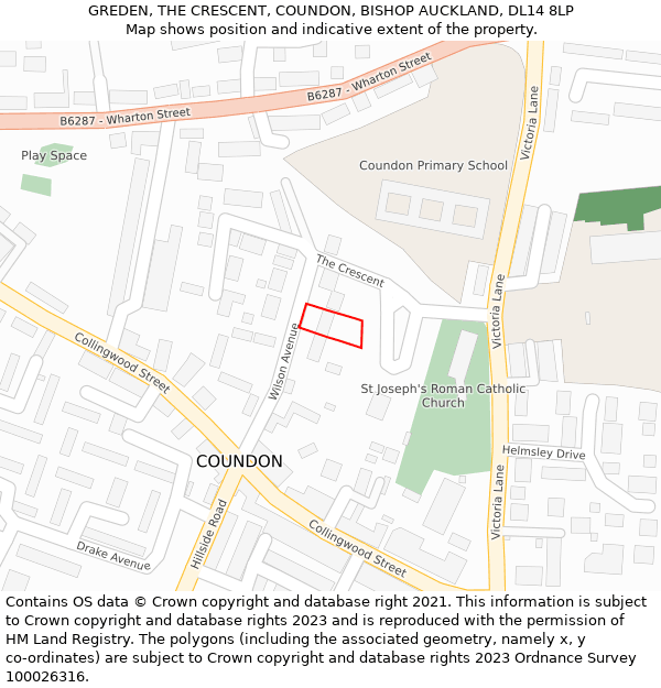 GREDEN, THE CRESCENT, COUNDON, BISHOP AUCKLAND, DL14 8LP: Location map and indicative extent of plot