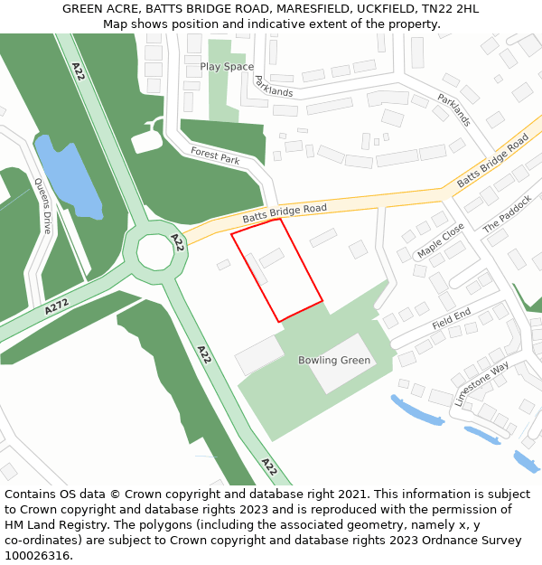 GREEN ACRE, BATTS BRIDGE ROAD, MARESFIELD, UCKFIELD, TN22 2HL: Location map and indicative extent of plot