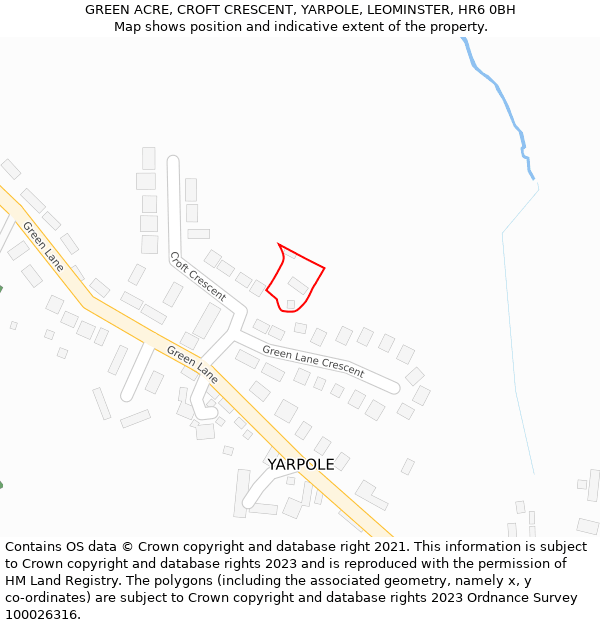 GREEN ACRE, CROFT CRESCENT, YARPOLE, LEOMINSTER, HR6 0BH: Location map and indicative extent of plot