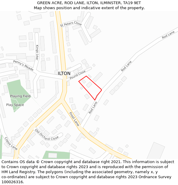 GREEN ACRE, ROD LANE, ILTON, ILMINSTER, TA19 9ET: Location map and indicative extent of plot