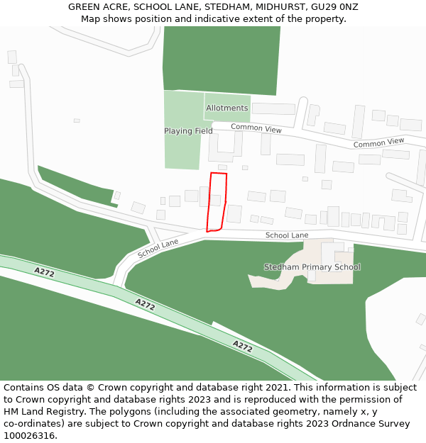 GREEN ACRE, SCHOOL LANE, STEDHAM, MIDHURST, GU29 0NZ: Location map and indicative extent of plot