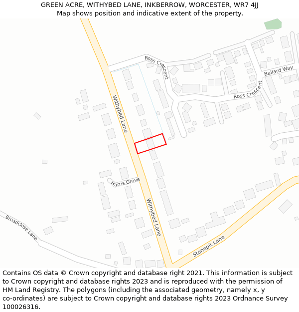 GREEN ACRE, WITHYBED LANE, INKBERROW, WORCESTER, WR7 4JJ: Location map and indicative extent of plot