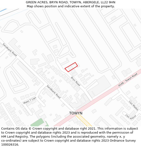 GREEN ACRES, BRYN ROAD, TOWYN, ABERGELE, LL22 9HN: Location map and indicative extent of plot