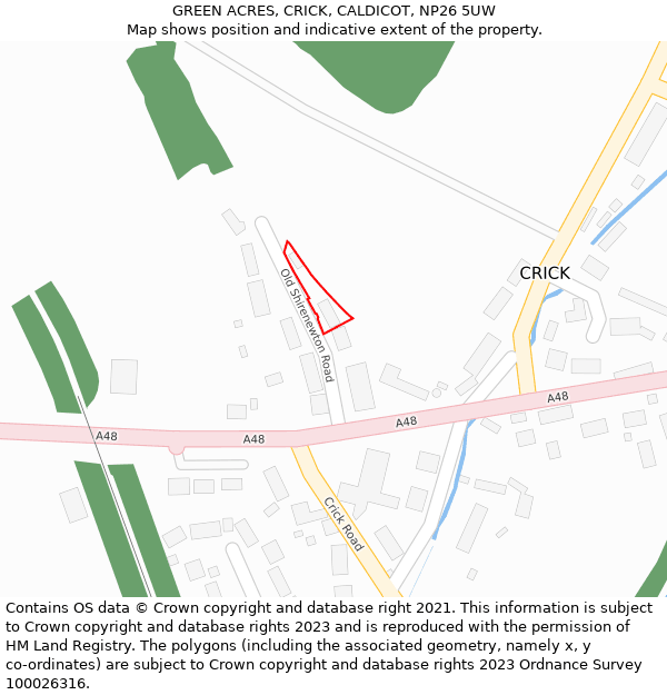 GREEN ACRES, CRICK, CALDICOT, NP26 5UW: Location map and indicative extent of plot