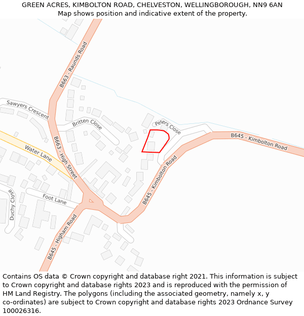 GREEN ACRES, KIMBOLTON ROAD, CHELVESTON, WELLINGBOROUGH, NN9 6AN: Location map and indicative extent of plot