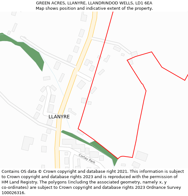 GREEN ACRES, LLANYRE, LLANDRINDOD WELLS, LD1 6EA: Location map and indicative extent of plot