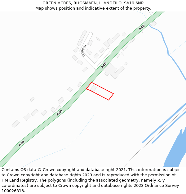 GREEN ACRES, RHOSMAEN, LLANDEILO, SA19 6NP: Location map and indicative extent of plot